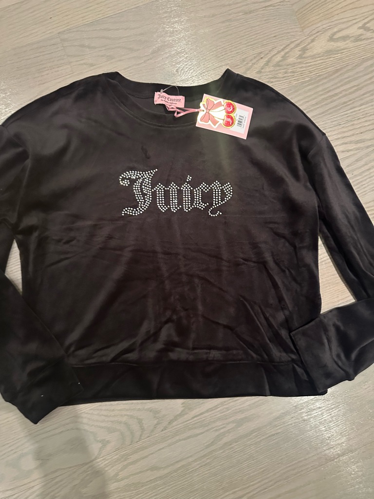 Juicy Couture Black Sweatshirt With Rare Pink Cherry Tag Sz M. Retail $199